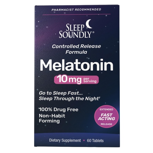 [BRSWIZA2AEFRC2I5] Sleep Soundly Melatonin 10mg, Fast Acting, Extended Release Sleep Formula, 60 servings, Blue