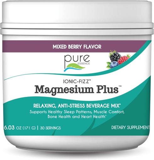 [BRSWIZTQPMFGOFA7] Pure Essence Labs Ionic Fizz Magnesium Plus, Anti-Stress Supplement Drink Powder, Gluten Free and Non-GMO Magnesium Powder (Mixed Berry, 6.03 Ounce (Pack of 1))