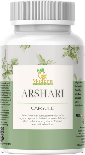 [BRSRAAYFPNYBOADU] Modern Ayurvedic Center Arshari Capsule, Relief from Piles, 100% Organic, Ayurvedic 120 Capsules