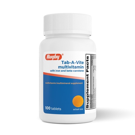 [BRSRMAANAECQG3A2] Rugby Tab-A-Vite Multivitamin with Iron and Beta-Carotene - Daily Multivitamin for Adults, Supports Overall Health, Multimineral Supplement - 100 Tablets