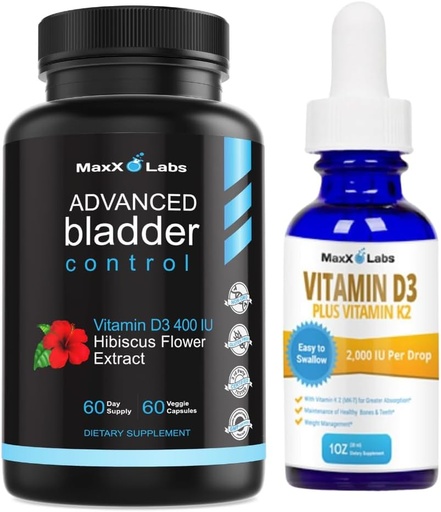 [BRSROCYBOQCAG2AZ] Advanced Bladder Control Supplements 60Ct + Vitamin D3 K2 Liquid Drops w/ K2 MK7-2,000 IU Per Drop Liquid Vitamin D K2 Drops 1 Oz
