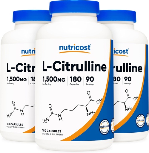 [BRSWKGQYCUNRK2Q5] Nutricost L-Citrulline 750mg, 180 Capsules (3 Bottles)