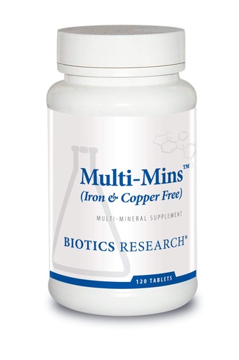 [BRSWGFQFPMNGKELX] Biotics Research Multi Mins Iron and Copper Free Multi Mineral Complex, Balanced Source of Mineral Chelates and Whole Food, Phytochemically Bound Trace Minerals, Easily Absorbed. 120 Tabs