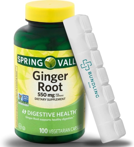 [BRSRAFT4CENR4EQ2] Ginger Root 550 mg, Vegetarian Capsules - Dietary Supplement -100 Count - (Includes Bonus Organizer)- 1 Pack