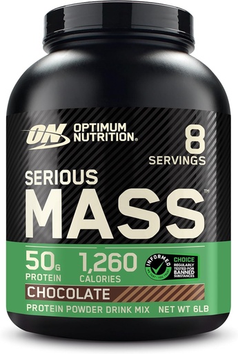 [BRSWIY34CF5GECTG] Optimum Nutrition Alvorlig masse, Vektvinner Protein pulver, Mass Gainer, Vitamin C og sink for immunstøtte, Kreatin, Sjokolade, 6 pund (pakke May Vary)
