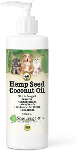 [BRSWYBQOA55RE2Q4] Silver Lining Herbs Coconut Oil for Dogs with Hemp Seed Oil | 8oz Bottle | Anti Itch & Hot Spot Treatment For Dogs Skin & Coat | Allergy Aid | Supports Immune System, Joints, & Digestion | Made in USA