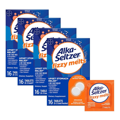 [BRSROBL7B4CRQHTJ] Alka-Seltzer Fizzy Melts, Dissolve on Tongue, No Water Needed, On-The-Go Dietary Supplement Antacid Tablets, for Relief of Occasional Heartburn and Acid Indigestion*, Orange Flavor, 64 Count