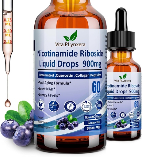 [BRSRAALQOB7QI3LK] Suplementos NAD para Mujeres y Hombres, NAD Nicotinamide Riboside Resveratrol 900mg " Quercetin, Niacin, Collagen, Biotin, Liquid NAD Plus Suplemento NR900 For Anti-Aging Skin Energy Longevity Focus Brain