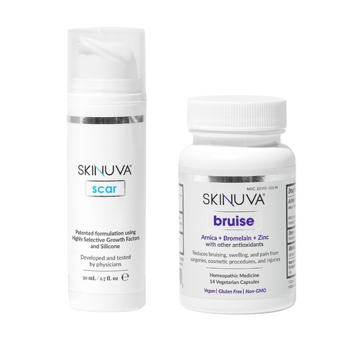 [BRSRMEACBACA2AY3] Skinuva® Scar (1.7 oz) & Bruise (14 capsules) - Advanced Silicone Cream Formulated with Growth Factors & Homeopathic Bruise Remedy Formulated with Arnica, Bromelain & Zinc