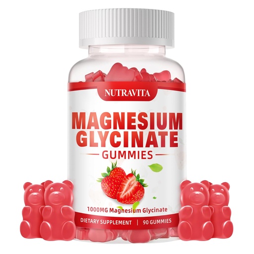 [BRSRAED6PMBR4AIU] Magnesium Glycinate Gummies 1000mg with Magnesium L-Threonate,Chelated Magnesium Potassium Complex Supplement with VitD, B6, CoQ10, Calcium,Supports for Memory, Calm, Mood - 90 Gummies Strawberry