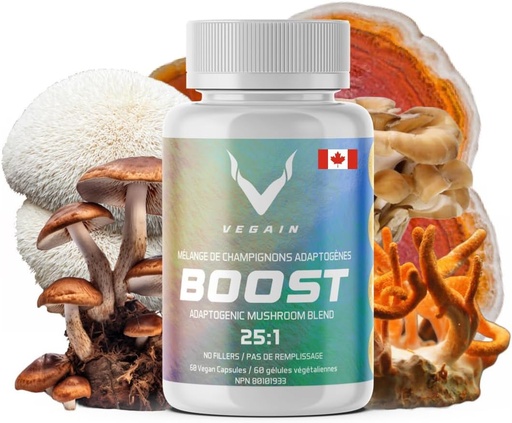 [BRSROBL2CF7QO2TD] Boost Adaptogenic Mushroom Blend | 60 Servings, High Potency 25:1 Extract | Maitake, Shiitake, Reishi, Cordyceps, Lion's Mane - Supports Stress Reduction, Enhanced Endurance & Energy - 60 Vegan Caps