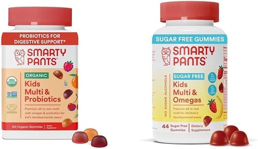 [BRSRAYYYCMHGGYDO] SmartyPants Kids Multivitamin Gummies Bundle: Органические пробиотики, Омега 3, Витамины D3, C, B12, B6, A, K & Zinc Иммунная поддержка, Сахарный банан без клубники, 164 граф