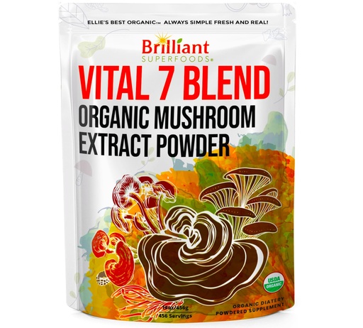 [BRSROEAFAEAQOAAY] Ellie's Best 7 Mushroom Powder Extract Blend Supplement - Organic Reishi, Lion's Mane, Chaga, Turkey Tail, Cordyceps, Maitake & Shiitake - Double Extracted - 16oz / 456 Servings…