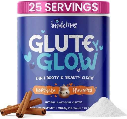 [BRSRAGL5OQJWAD3A] Glute Y Glow by Amatemas – 女性Creatine + Biotin 补充肌肉生长,Glute支持,毛皮与钉子 – Horchata Flavor – 能源支持 – 精益肌肉 – 每日性能融合
