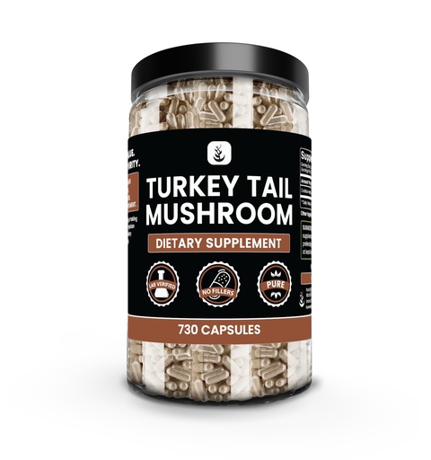 [BRSRMCA5OZ5GCHTB] PURE ORIGINAL INGREDIENTS Turkey Tail Mushroom (730 Capsules) No Magnesium Or Rice Fillers, Always Pure, Lab Verified