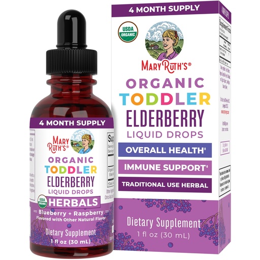 [BRSWYEL3PIAREELA] MARYRUTH'S Toddler Elderberry Syrup, USDA Organic Elderberry, Sugar Free Kids Immune Support Supplement for Ages 1-3 Years, Clean Label Project Verified®, Vegan, Non-GMO, Gluten Free, 1 Fl Oz