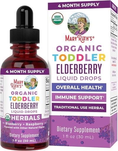 [BRSWYEL3PIAREELA] MaryRuth Organics Toddler Elderberry Syrup, USDA Organic Elderberry, Sugar Free Kids Immune Support Supplement for Ages 1-3 Years, Clean Label Project Verified®, Vegan, Non-GMO, Gluten Free, 1 Fl Oz