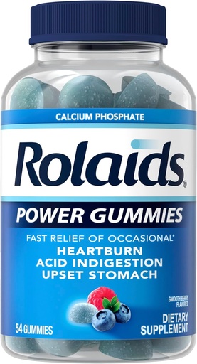 [BRSRAYY3AB6AGFDV] Rolaids Power Gummies, Fast Relief of Occasional Heartburn and Acid Indegestion, Dietary Supplement, Smooth Berry, 54 Gummies