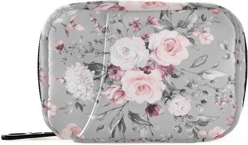 [BRSRMCTQOUBGYDQ4] Watercolor Flower Pill Box 7 Day Pill Case Travel Pill Organizer Bag with Zipper Portable Weekly Vitamin Medicine Supplement Holder Pouch Bag