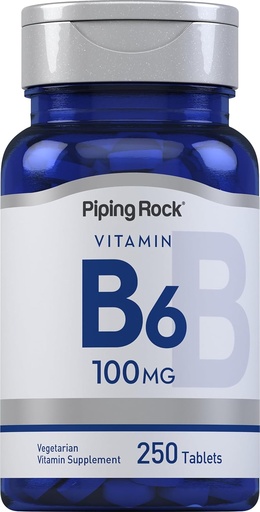[BRSROBQCCQGREH3H] Piping Rock Vitamīns B-6 100mg Papildinājums - 250 tabletes - kā piridoksīns hidrohlorīds -- ne-GMO un veģetāru formula