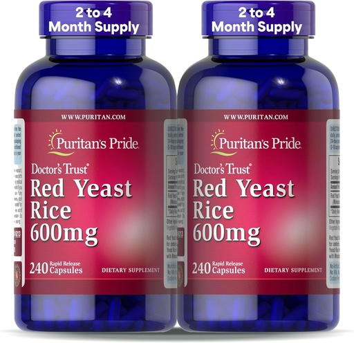 [BRSW2EA7DEMRM2AU] Puritan's Pride Doktorlar Trust® Red Yeast Rice 600mg, Dietary Supplement, 240 Rapid Release Capsules, 2 Pack