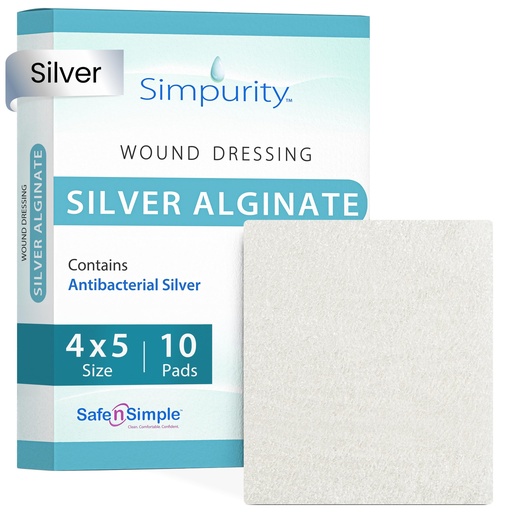 [BRSWKYYYCN7AE23O] Silver Calcium Alginate Wound Dressing - 4" x 5" Individual Thick Pads - Dressing for Wound Care - Non-Stick Calcium Alginate Pads with Silver - Safe n' Simple Wound Care Products