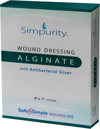 [BRSWKYYYCN7AE23O] Silver Calcium Alginate Wound Dressing - Simpurity - 4"x 5" Individual Thick Pads - Silver Dressing for Wound Care - Non-Stick Sterile Calcium Alginate Pads - Safe n' Simple Wound Care Products