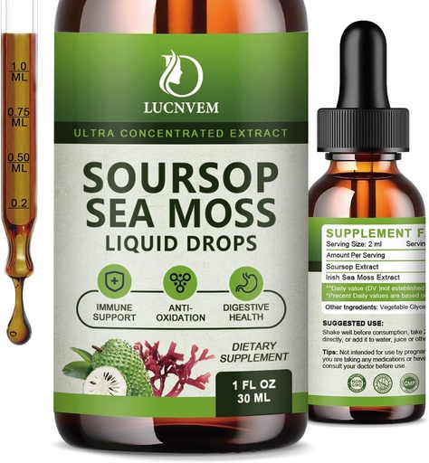 [BRSRA2Y2OUBRE3AU] (2 balenia) Organic Soursop Graviola s vodnými kvapkami Moss Liquid, Soursop bitters Liquid bohaté na multivitamín pre prírodné antioxidant, Immune Boost, Cell Support & Regeneration, Ananásová chuť