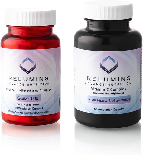 [BRSWGYDYOENAIDI4] Reluminy Advance Nutrition Gluta 1000 i Advance Witamina C - MAX Skin Lightening Complex- 30 Glutation kapsułki + 60 Witamina C kapsułki