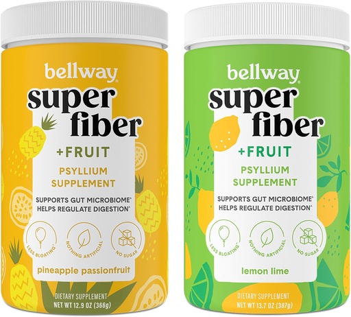 [BRSROAIOAECQACL5] Bellway Super Fiber Powder + Fruit, Sugar Free Organic Psyllium Husk Powder Fiber Supplement for Regularity, Bloating Relief & Gut Health, Non-GMO, Pineapple Passion Fruit & Lemon Lime