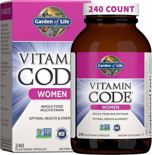 [BRSWIYL3OECRQHTM] Tuin van het leven Multivitamine voor vrouwen, Vitamine Code Vrouwen Multi - Whole Food Vrouwen Multi Vitaminen, IJzer, Folaat niet Foliumzuur, Vitamine A en Probiotica voor Vrouwen Energie, 240 Vegetarische Capsules