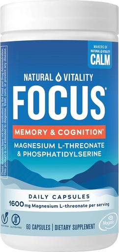 [BRSROAI7OQDQAAIY] Natural Vitality Focus, magnesio L-Threonato e Phosphatidylserine Suplementos cerebrais nootrópicos para memoria, foco e cognición, Gluten Free, Vegetarian, 60 cápsulas