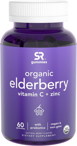 [BRSWYEAHPN6BSGY2] Elderberry Gummies Concentrate (65:1) with Vitamin C, Zinc & Probiotics for Immune Support & Gut Health | USDA Organic, Vegan Certified & Non-GMO Verified (60 Vegan Gummies)