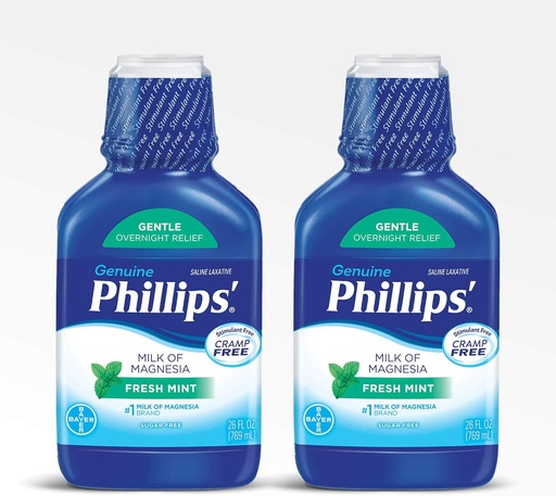 [BRSWIYYFCEMQG33E] Phillips' Milk of Magnesia Laxative, Fresh Mint, 26 Fl Oz (Pack of 2)