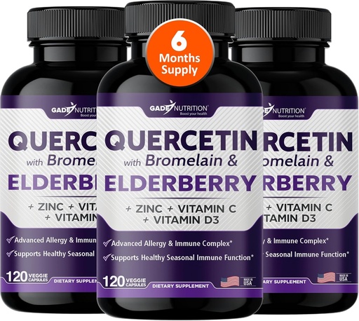 [BRSROGI5CAMAYCLB] Gade Nutrition Quercetin with Bromelain & Elderberry | Кверцетин с витамином С и цинком | Цинк Кверцетин 500 мг с витамином D3 | Ежедневная добавка для иммунной поддержки - 6 месяцев поставки