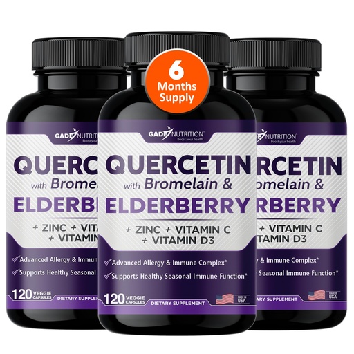 [BRSROGI5CAMAYCLB] Gade Nutrition Quercetin with Bromelain Elderberry Vitamin C and Zinc | Sambucus Immune Support Supplement 500mg Capsules | Gluten-Free | Made in USA | 6 Months Supply