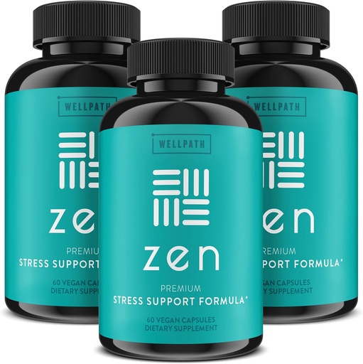 [BRSRMFL2BMPAADYU] WellPath Zen Stress Relief Supplement + Mood Support (180 ct) Калм, Стрес і Енергетика Aid Ashwagandha Корінь, Rhodiola Rosea, L-Theanine, Lemon Balm Трав'яні капсули