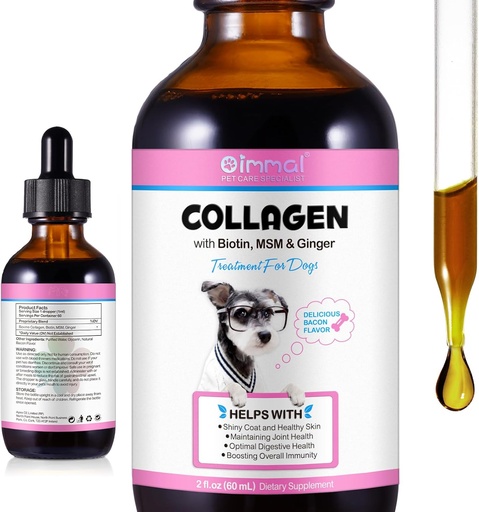[BRSRAHQBOYFB43Y4] Liquid Collageen voor honden - Natuurlijke hond vloeibare collageen huid en jas - Ondersteunt honden jeuk Relief en Joint Health - Bacon smaak / 2,02 Oz