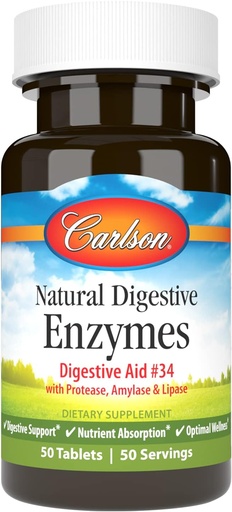[BRSWECQ2AF5ROFLJ] Carlson - Natural Digestive Enzymes, Digestive Aid #34 with Protease, Amylase & Lipase, Digestive Support, Nutrient Absorption & Optimal Wellness, 50 Tablets