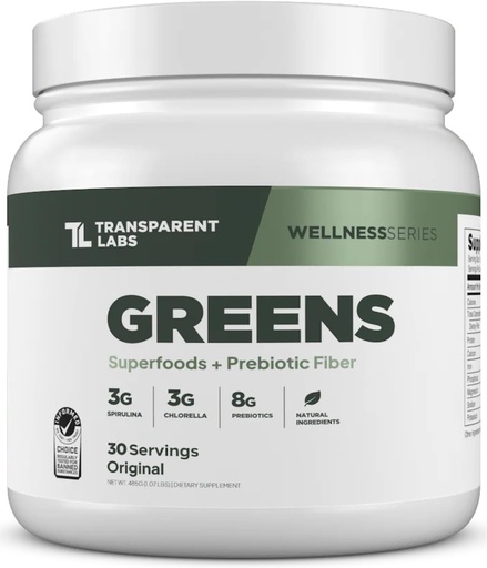 [BRSROBAYC4FGYYI6] Transparent Labs Prebiotic Greens - Superfood Powder & Antioxidants Supplement with Organic Spirulina, Chloerra, Acacia, & Green Banana Powder - 30 Servings, Unflavored