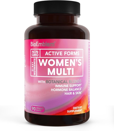 [BRSRAYI7OICQYHTF] BioEmblem Women's Multivitamin - Complete Daily Multi for Immunity, Energy, Hair, Skin with Vitamin A, B12, B6, D3, Biotin, Iron, Magnesium, Collagen and Veggie Blends - Gluten Free - 90 Capsules