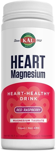 [BRSWYYILOV5A4DLO] KAL Heart Magnesium Drink Mix, Red Raspberry Magnesium Taurate Powder Heart Health Supplements for Inflammation, Sugar Free, Vegan, 100 Servings, 15.7 oz