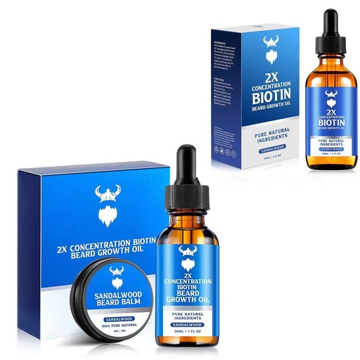 [BRSRAGIPAQNQMDQ7] Sandalwood Beard Growth Kit with 2X Biotin for Men and Beard Growth Oil，Natural Ingredients & Thickens Facial Hair Growth