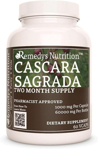 [BRSWYZYOBEAWKE3D] Remedy's nutrition Cascara Sagrada | 1,000 mg, 60 Vegan Capsules Herbal Dietary Supplement | Two Month Supply