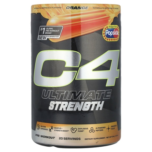 [BRSRAZIEDIBBSHLV] Cellucor C4 Ultimate Strength Pre Workout Powder - Tri-Stim Experience 300mg Caffeine+TeaCrine+Dynamine - Creatine & Beta-Alanine - Energy Supplement for Men & Women - Orange Popsicle, 20 Servings