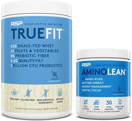 [BRSWYGQ3AV7RUHIY] AminoLean Pre Workout Energy (Blue Raspberry 30 Servings) with TrueFit Protein Powder (Vanilla 2 LB)