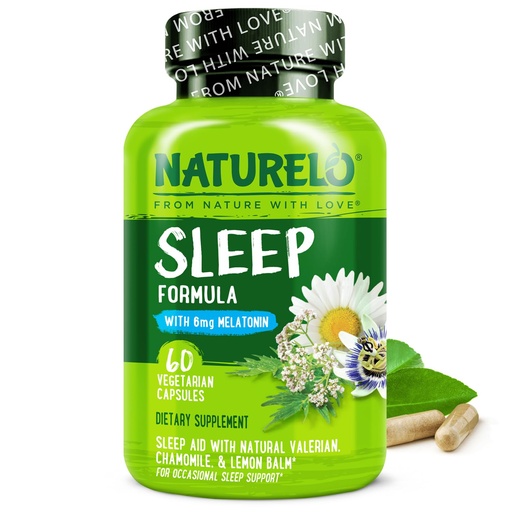 [BRSWGZYPB56GM23V] NATURELO Sleep Aid - with Melatonin, Magnesium, GABA, Valerian Root, Lemon Balm, Chamomile Herbal Extracts - Plant-Based Sleeping Aid - 60 Vegan Capsules