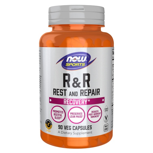 [BRSRMBQ5C4NQMALO] Now Foods Sports Nutrition, R&R Rest and Repair, Recovery*, Promotes Restful Sleep*, Preserves Lean Mass, Reduces Post-Workout Soreness*, Vegan, NGMO, 90 Veg Capsules