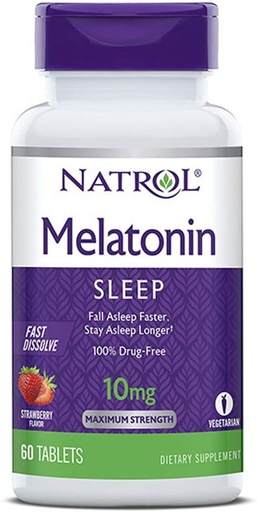 [BRSWIE3YBYMWOHT6] Natrol Melatonin Sleep מקסימום כוח להמיס טעם סטרויברי 10 מ"ג 60 טבליות (Pack של 2)