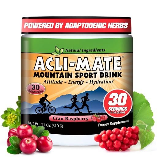 [BRSWI2QGCYCBAG32] Acli-Mate Mountain Sport Drink Mix - High Altitude Acclimatization Electrolytes Powder - Energy Powder Mix - Recovery Hydration Drink for Running, Hiking, Cycling, Travel & More (1 Tub, CranRaspberry)